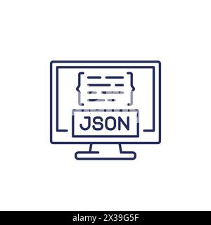 JSON line icon with a computer Stock Vector