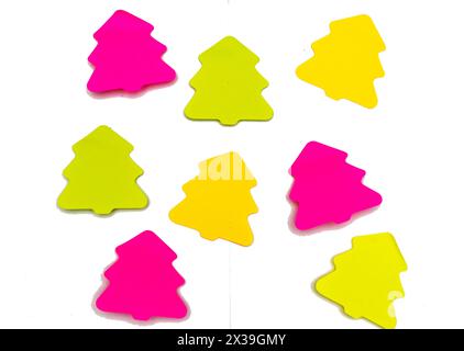 A set of stickers made of multicolored paper, layouts of empty label tags highlighted on a white background Stock Photo