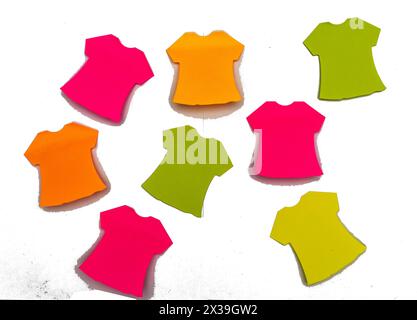 A set of stickers made of multicolored paper, layouts of empty label tags highlighted on a white background Stock Photo