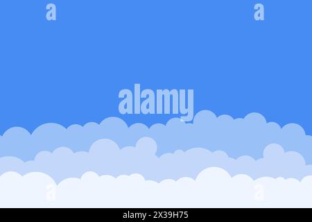 Blue sky and clouds background. Vector cartoon illustration. Simple flat style graphics subtle design. Stock Vector