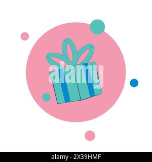 Cartoon Style Blue Present Gift Box Wrapped With A Bow And Ribbon Stock Vector