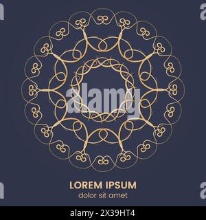 Vintage geometric circular element. Vector gold monogram on dark blue background. Vector illustration Stock Vector