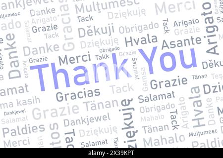 Thank you text in many languages. Different international language thank you word collage. Stock Vector