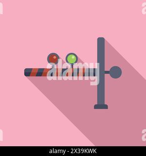 Railway cross closed barrier icon flat vector. Traffic lights. Control front Stock Vector