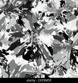 A monochrome floral pattern featuring black and white flowers on a white background, resembling an art piece inspired by nature  Stock Vector