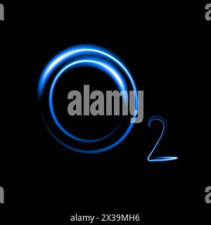 Vector isolated illustration of oxygen formula with neon effect. Stock Vector