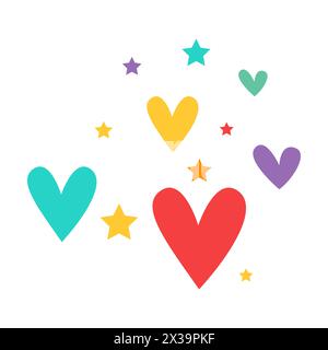 Flat Style Colorful Love Hearts And Stars Stock Vector