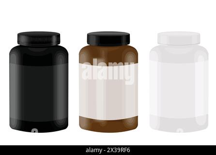 Black, white and amber bottles mockup isolated on white background, vector illustration Stock Vector