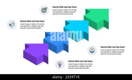 Infographic template with icons and 4 options or steps. Isometric arrows. Can be used for workflow layout, diagram, banner, webdesign. Vector illustra Stock Vector