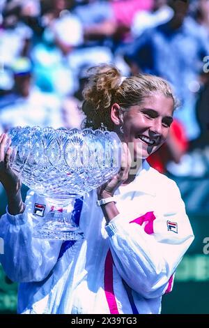 Monica Seles (YUG) with winner trophy at the 1990 Lipton International