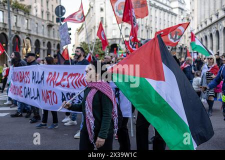 Milan, Italy - april 25 2024 - corteo celebrate the anniversary of the liberation of Italy from Nazism and Fascism and claiming for world peace - Credit: Kines Milano/Alamy Live News Stock Photo