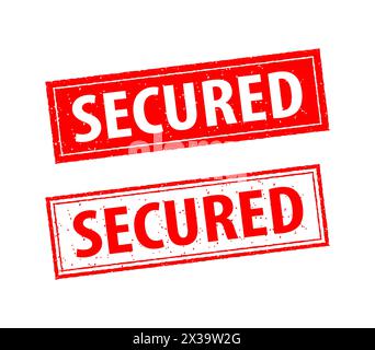 Secured are written on red and white stamps. Grunge vintage Secured square stamp Stock Vector