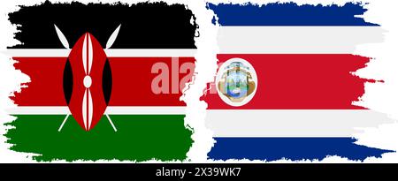 Costa Rica and Kenya grunge flags connection, vector Stock Vector