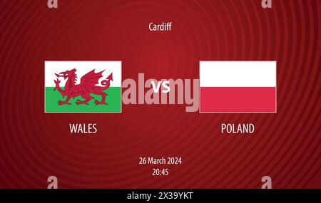 Wales vs Poland football scoreboard broadcast template for soccer european tournament 2024 Stock Vector