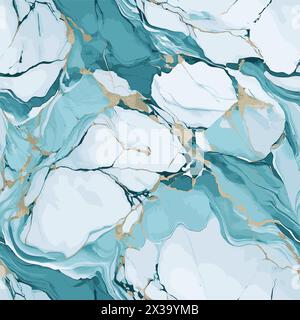 Blue marble texture seamless pattern. Vector background Stock Vector