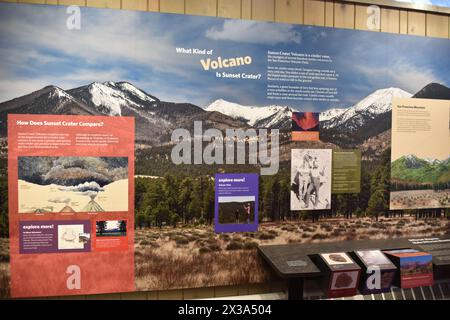 Flagstaff, AZ. U.S.A. 3/20/2024. Sunset Crater Volcano National Monument. This 1,120 ft high cinder cone erupted around A.D. 1085 leaving lava Stock Photo