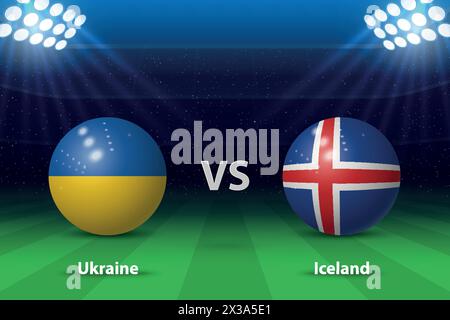 Ukraine vs Iceland. Europe football tournament 2024, Soccer scoreboard broadcast graphic template Stock Vector
