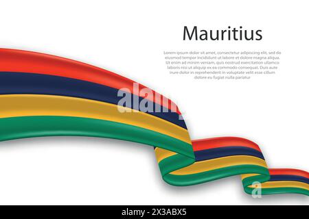 Elegant, wavy abstract representation flag of Mauritius, flowing on a white background with placeholder text Stock Vector