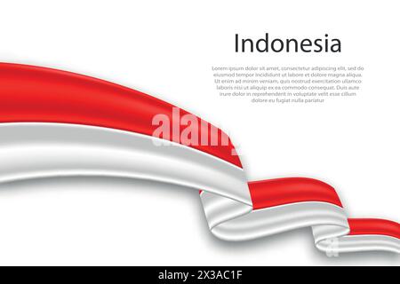 Elegant, wavy abstract representation flag of Indonesia, flowing on a white background with placeholder text Stock Vector