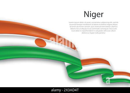 Elegant, wavy abstract representation flag of Niger, flowing on a white background with placeholder text Stock Vector