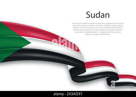 Elegant, wavy abstract representation flag of Sudan, flowing on a white background with placeholder text Stock Vector