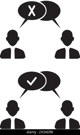 People heads with speech bubbles with approval sign and white cross on a white background Stock Vector