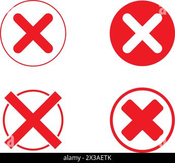 White and red crosses marks inside red an white circles on a white background Stock Vector