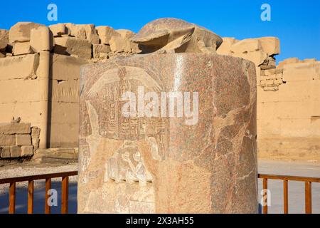 Granite statue of a scarab beetle (representing the scarab-faced god Khepri) at the Karnak Temple complex in Luxor, Egypt Stock Photo