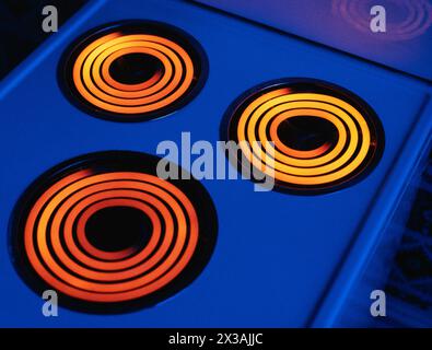 Electric rings on an old stove glowing  in a kitchen Stock Photo