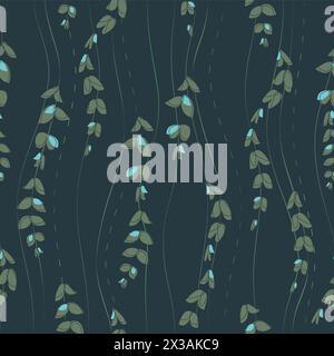 Nice green flowy Willow branches on a dark blue background Stock Vector