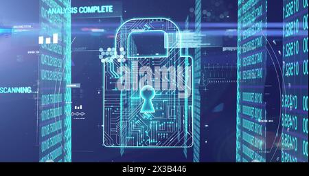 Image of online security padlock and data processing Stock Photo
