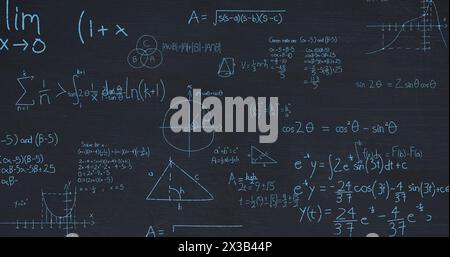 Image of mathematical data processing over black background Stock Photo