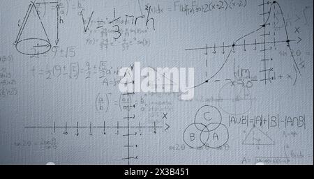 Image of mathematical data processing over grey background Stock Photo