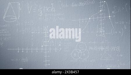 Image of mathematical data processing over grey background Stock Photo