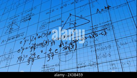 Image of mathematical data processing over blue background Stock Photo