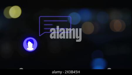 Image of social media icons and data processing over lights Stock Photo