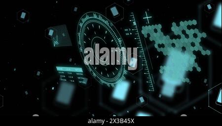 Image of data processing over dark background Stock Photo