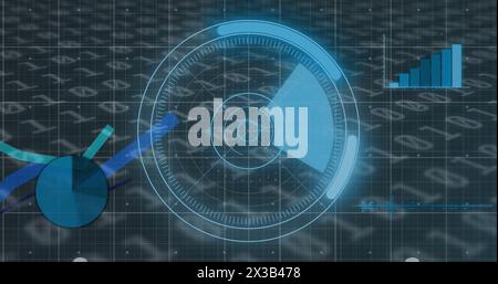 Image of scope scanning, data processing and binary coding numbers changing Stock Photo