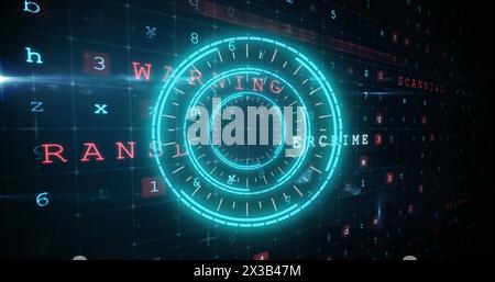 Image of scope scanning and cyber attack warning text on black