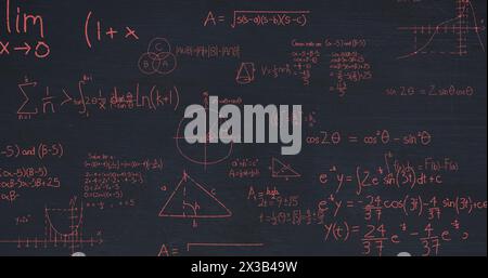 Image of mathematical data processing over black background Stock Photo