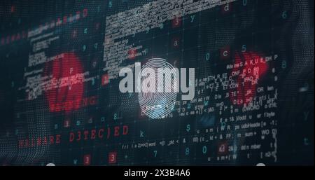 Image of a white fingerprint spinning over data processing Stock Photo