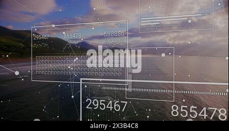 Image of data processing over landscape Stock Photo