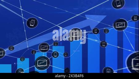 Image of financial data processing over arrow and statistics Stock Photo