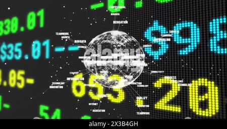 Image of financial data processing over globe Stock Photo