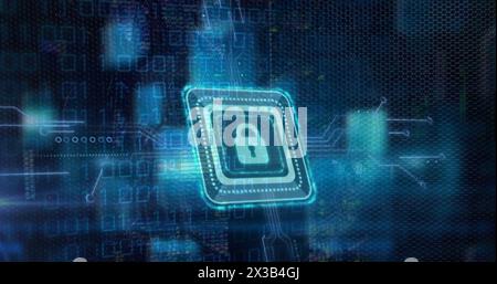 Image of padlock icon over computer circuit board and data processing Stock Photo