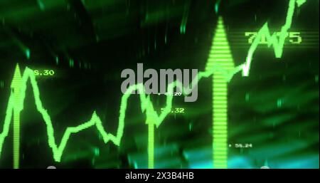 Image of financial data processing over arrow and statistics Stock Photo