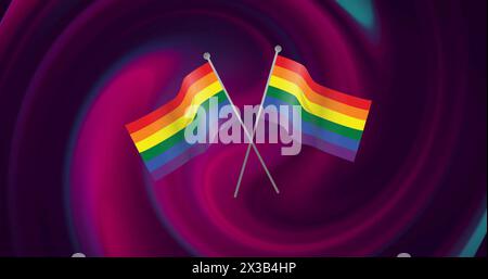 Image of rainbow flags over multicolored abstract pattern in background Stock Photo