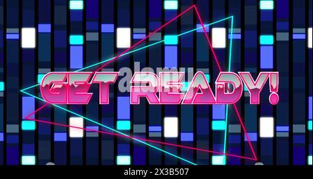 Image of get ready text and triangles over blue background Stock Photo