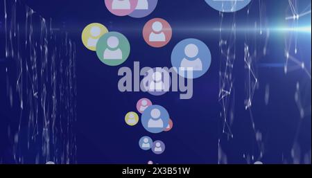 Image of digital interface data processing with multiple people icons on blue background Stock Photo