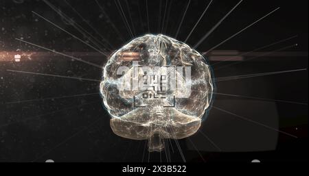 Image of glowing human brain with qr code digital interface Stock Photo